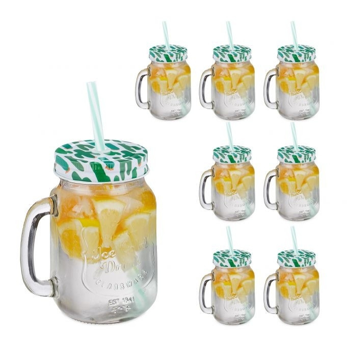 conjunto de 8 copos com tampas de cacto