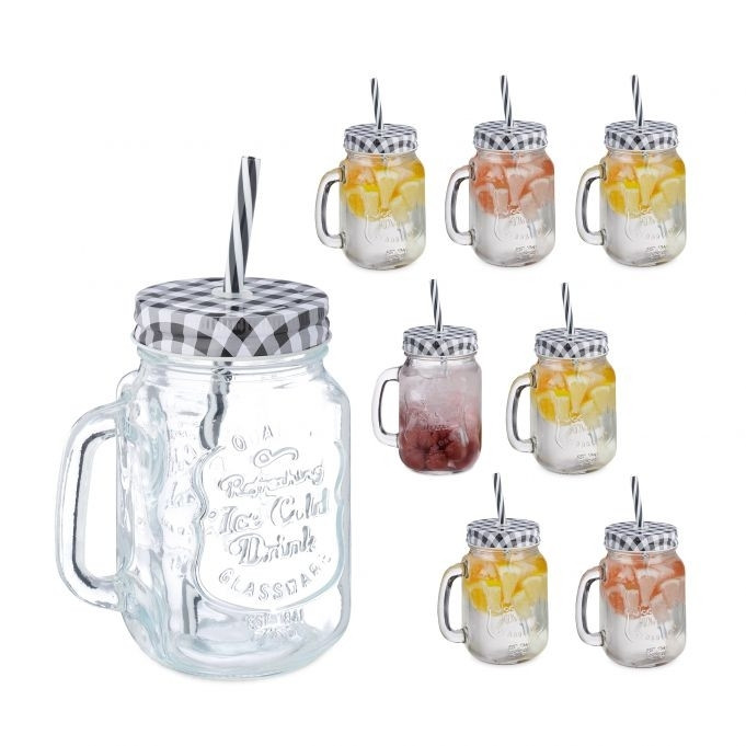 set di 8 bicchieri con coperchio a scacchi