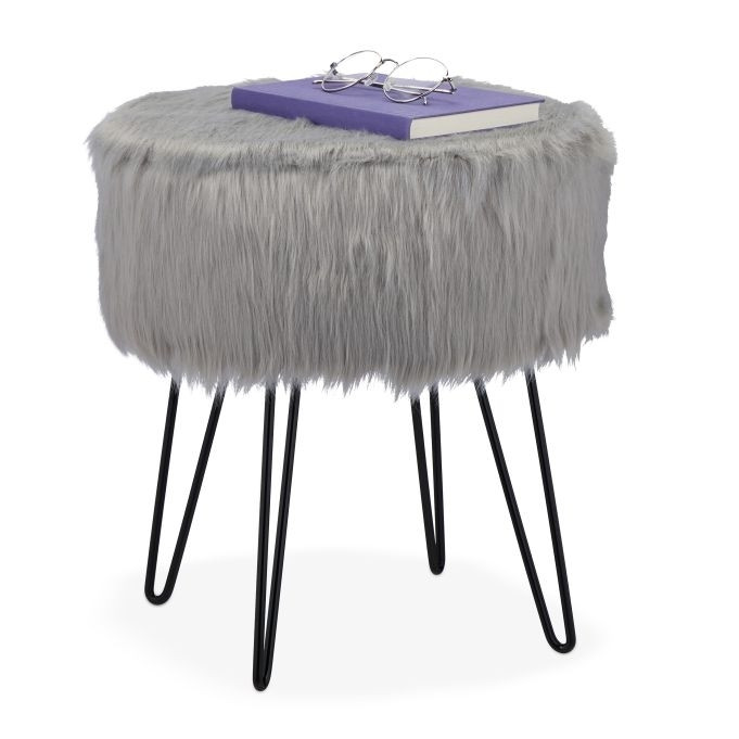 Tabouret en fourrure gris
