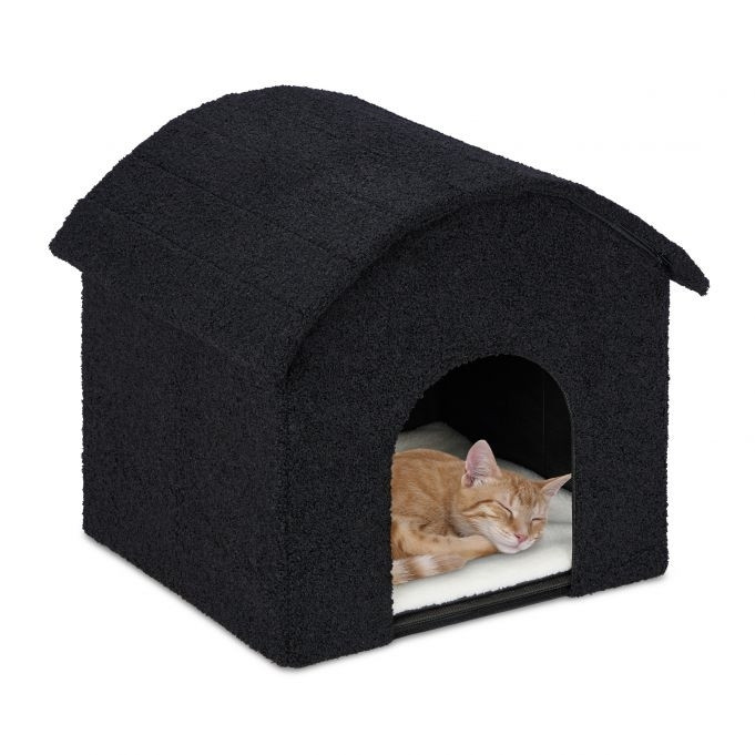 Cachette pour chat noir avec surface à gratter