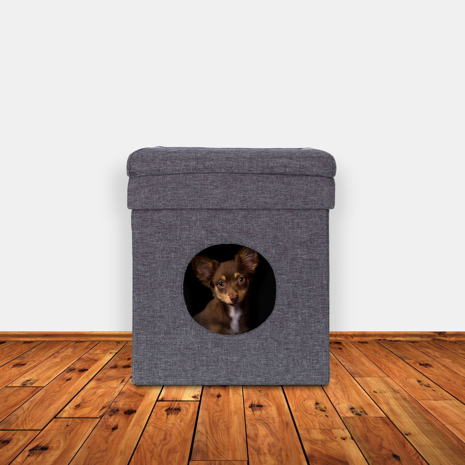 Hocker mit Katzenloch in Grau