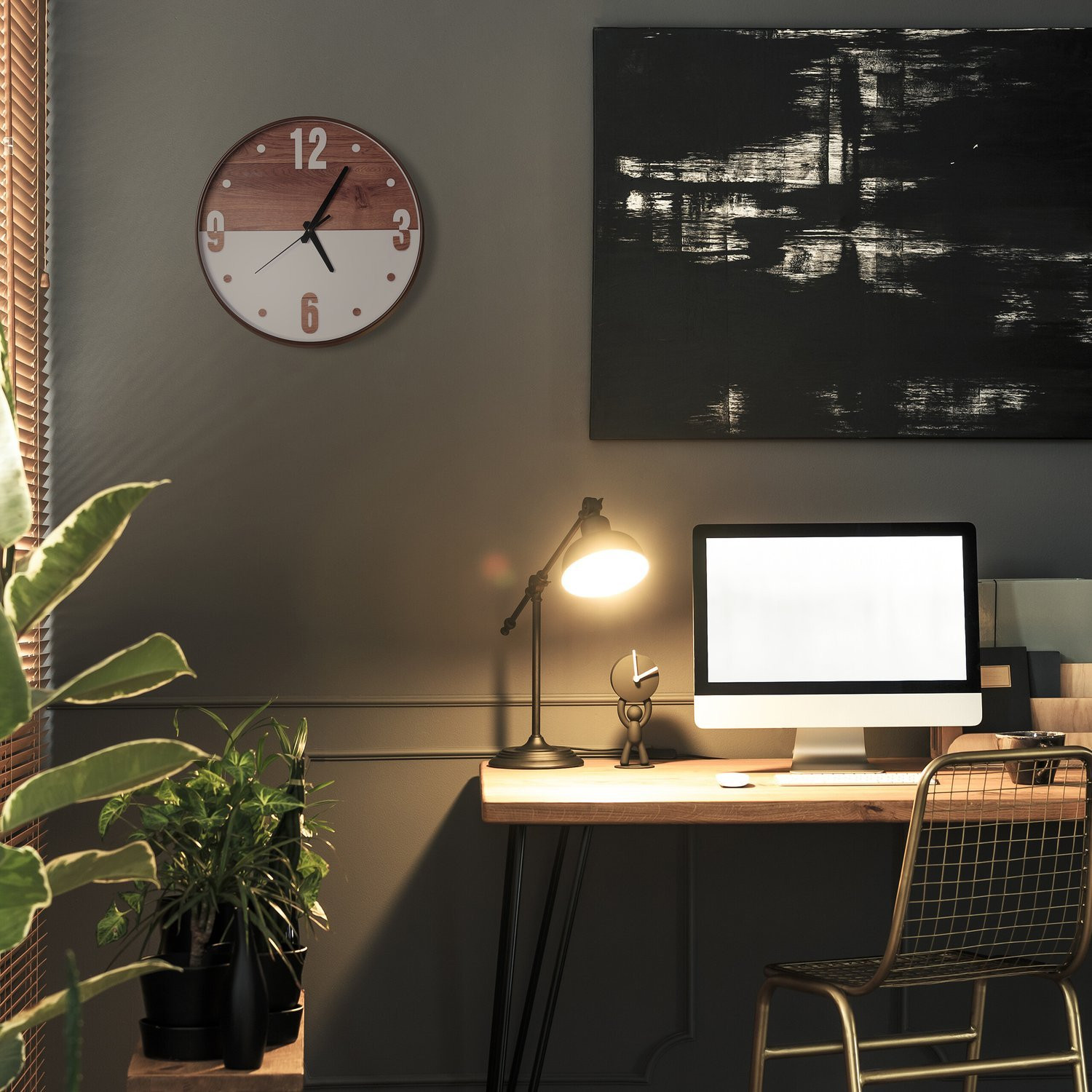 Reloj de pared aspecto madera/blanco