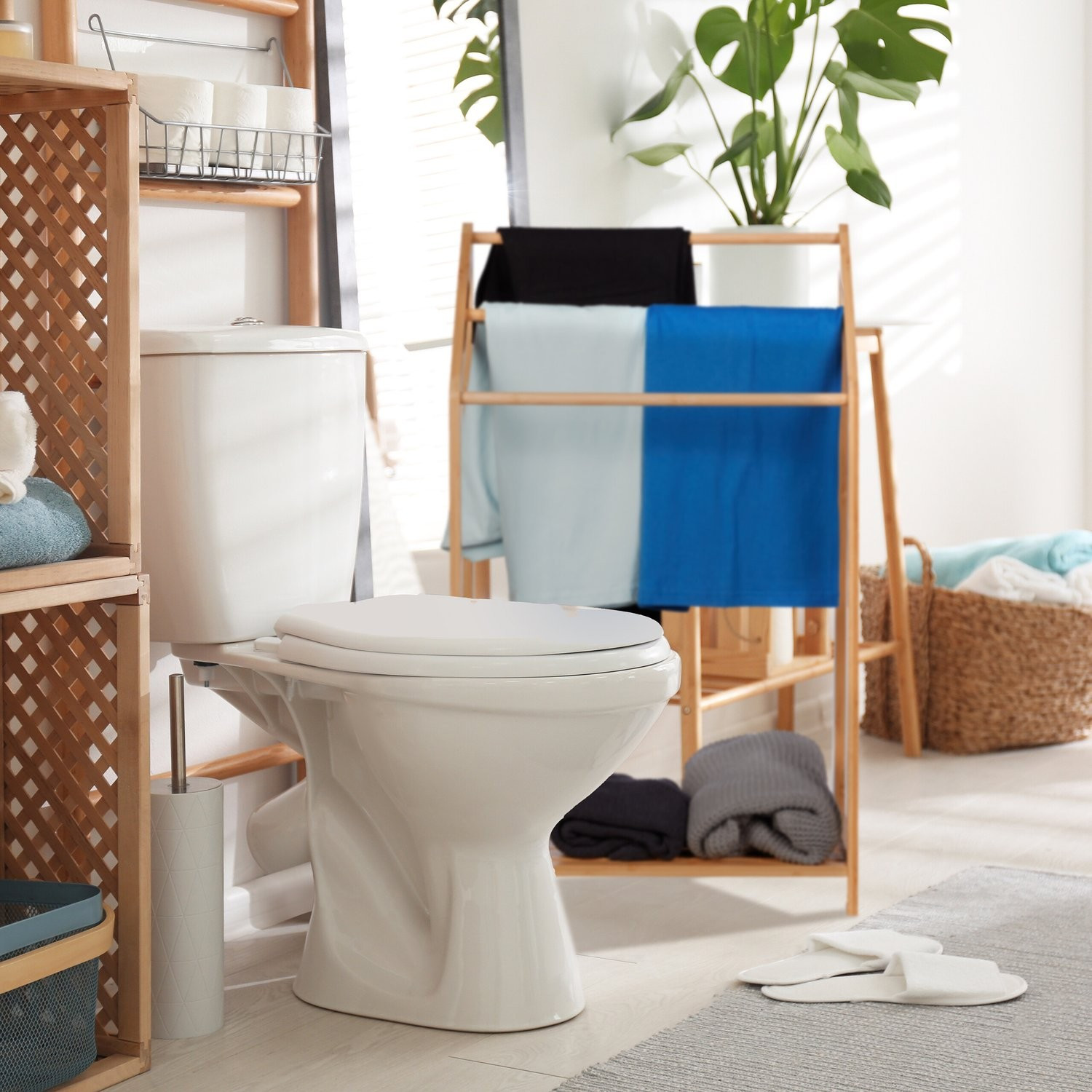 Toalheiro de bambu com prateleira