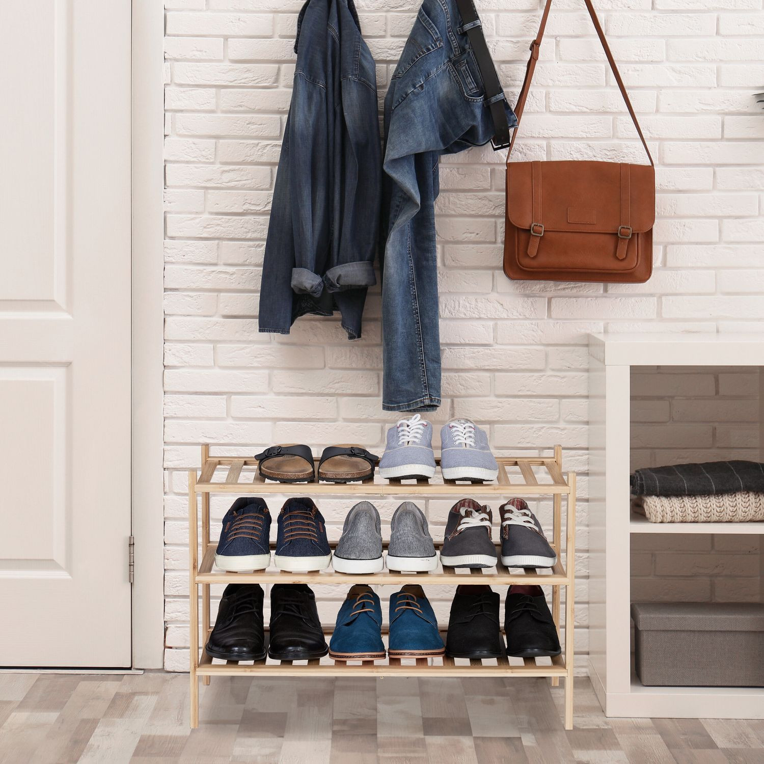 Shoe rack in bamboo 3 levels stackable