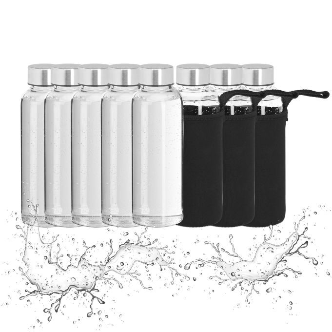 Glass drinking bottle with lid