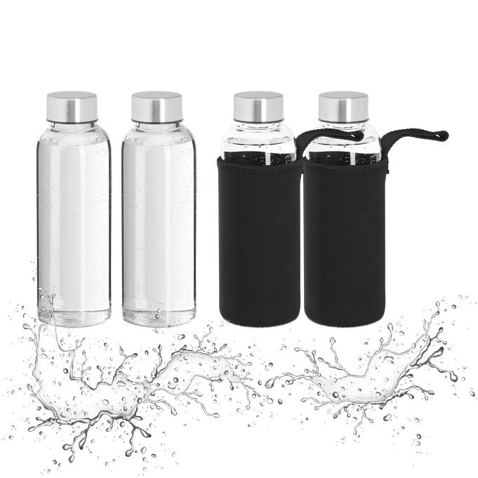 Glass drinking bottle with lid