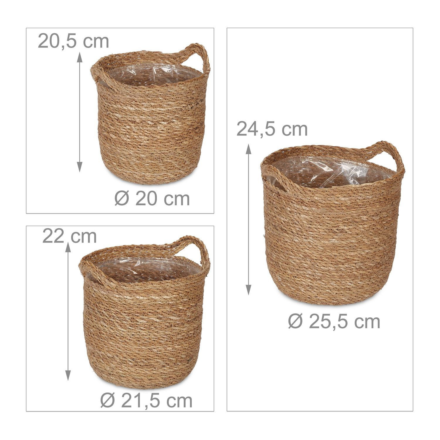 3x macetas de algas con asa