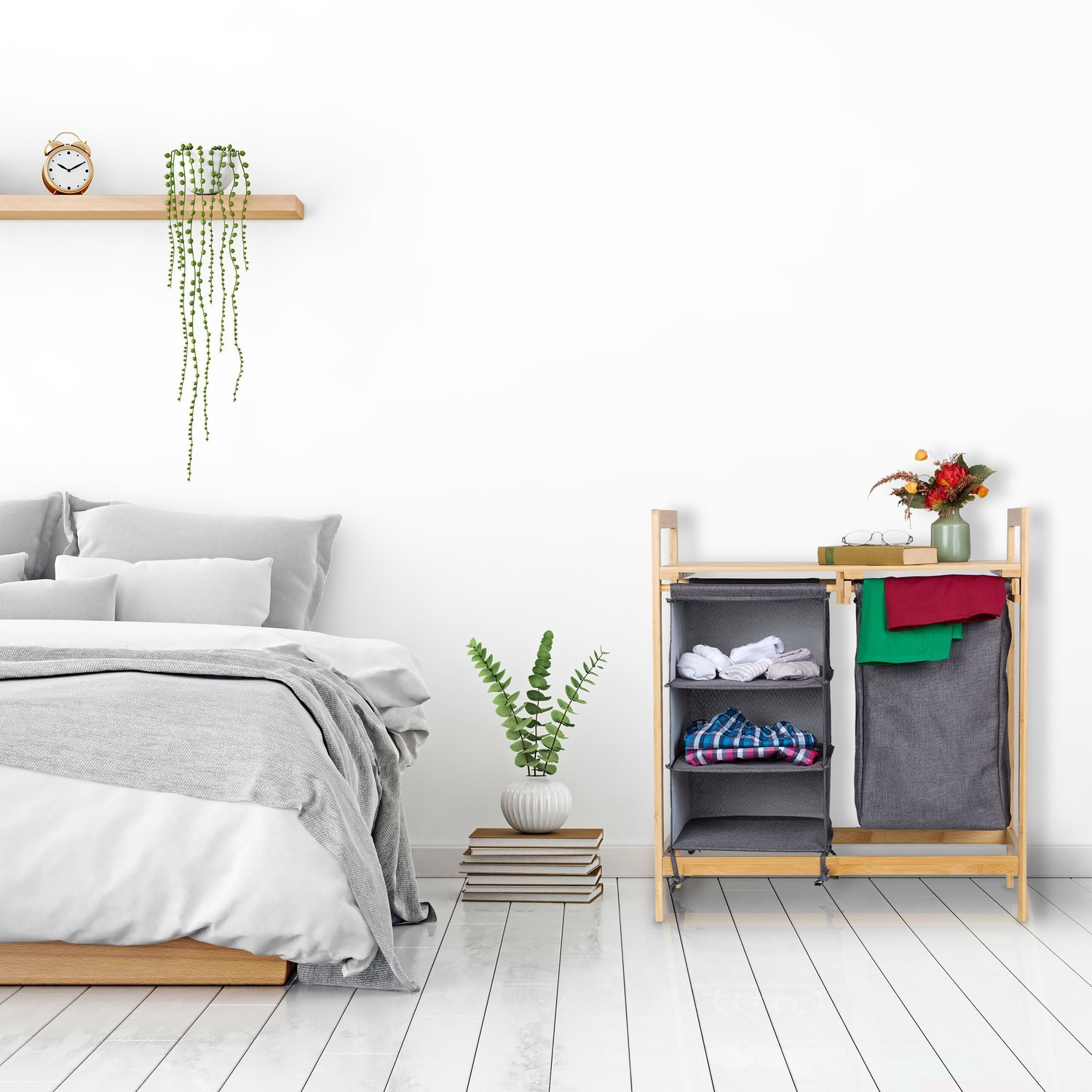 Laundry basket stand with 3 compartments