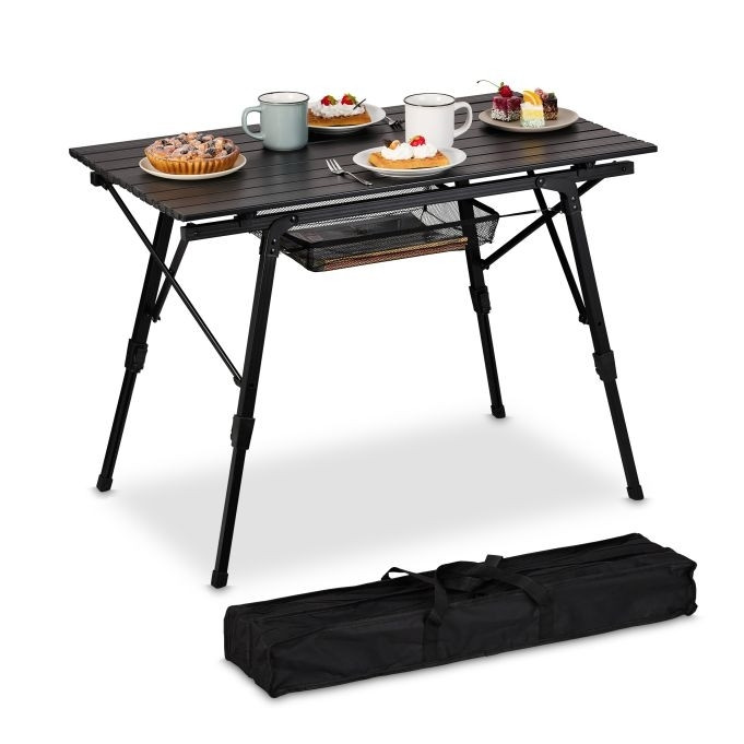Height-adjustable folding aluminum table