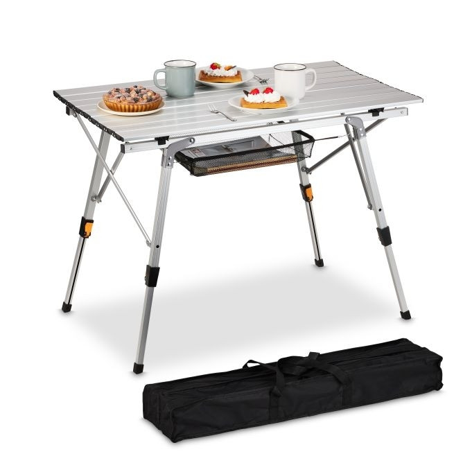 Height-adjustable folding aluminum table