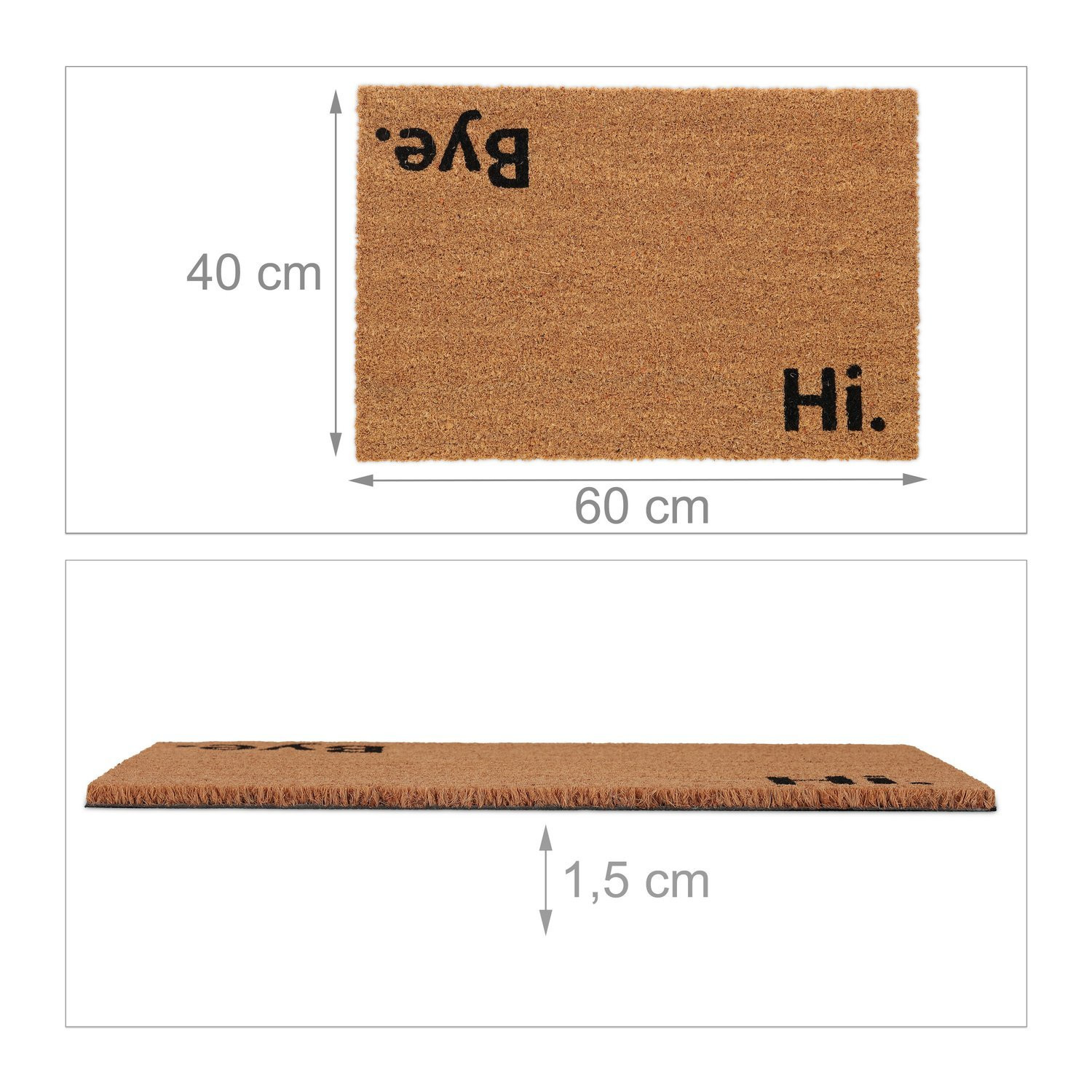 Capacho de porta em coco "Olá. Tchau."