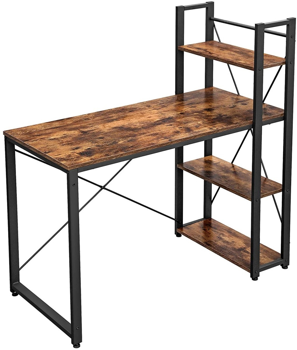 Houten computerbureau met planken