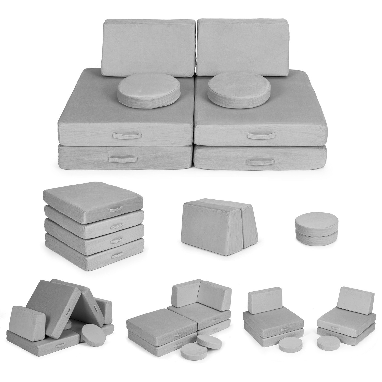 Large foldable modular sofa for children, gray