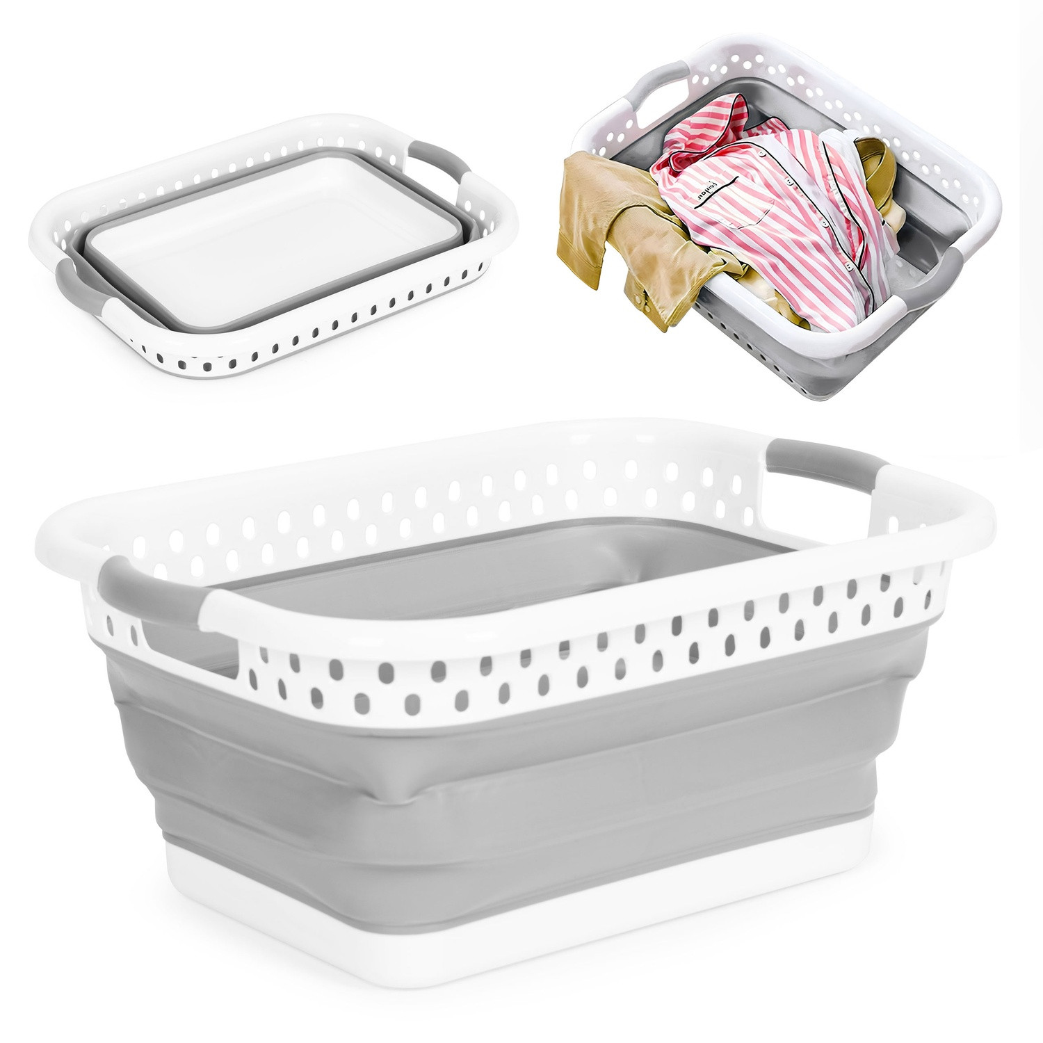 Foldable Laundry Basket Silicone White-Grey 20L