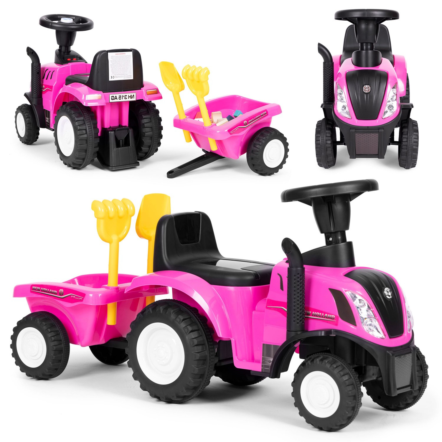 Trator rosa com reboque e som para crianças