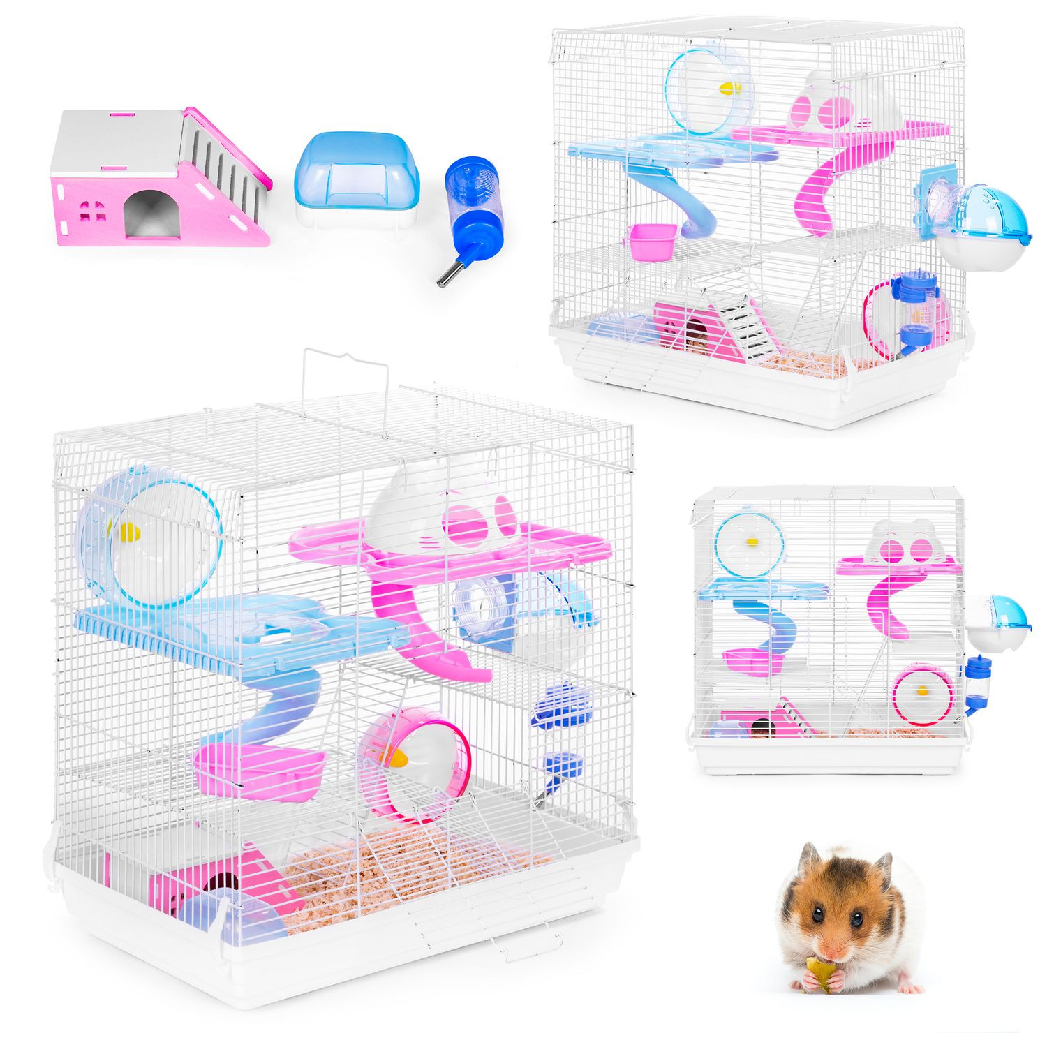 Fully equipped cage for hamsters and guinea pigs
