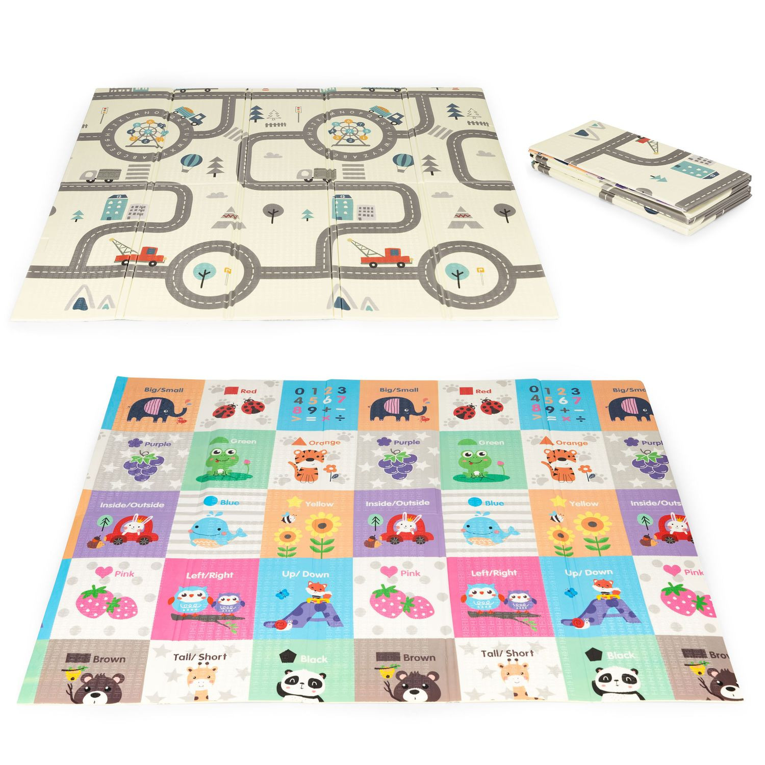 Large foldable educational foam mat, double-sided