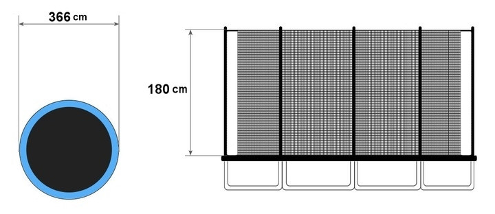 Trampoline net 12ft, 8 posts, PE material
