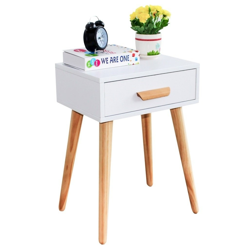 Compact Pine Bedside Table/Coffee Table with Drawer, White