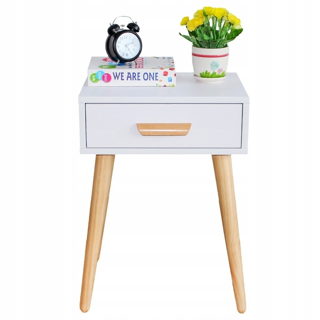 Compact Pine Bedside Table/Coffee Table with Drawer, White