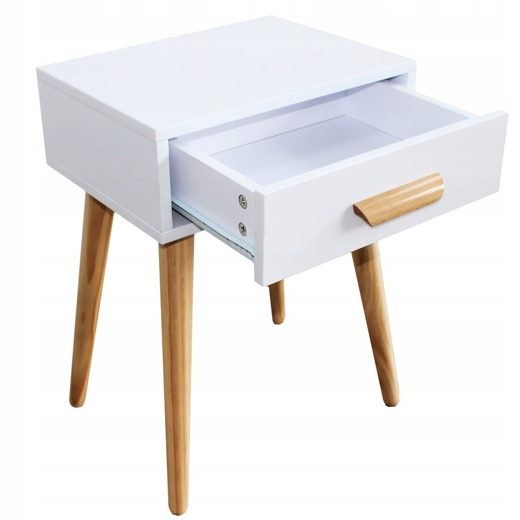 Compact Pine Bedside Table/Coffee Table with Drawer, White