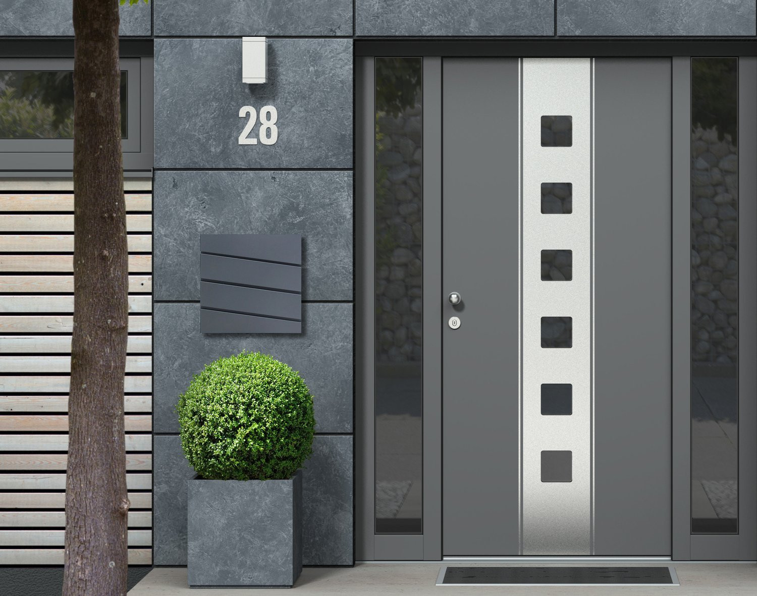 Modern galvanized mailbox with newspaper holder