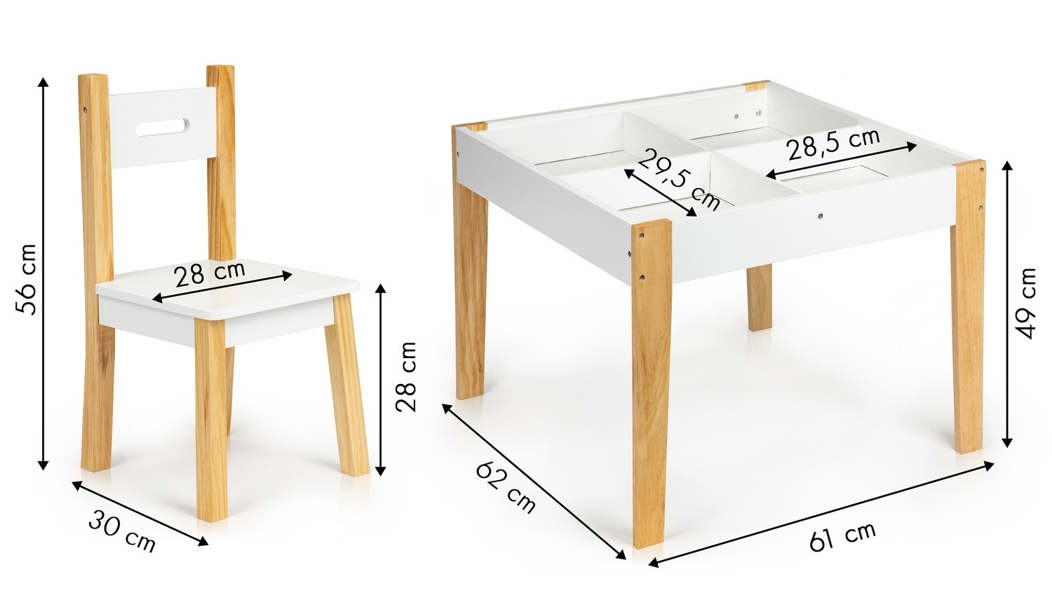 Children's Table & Chairs Set - Pine, Storage, Removable Top