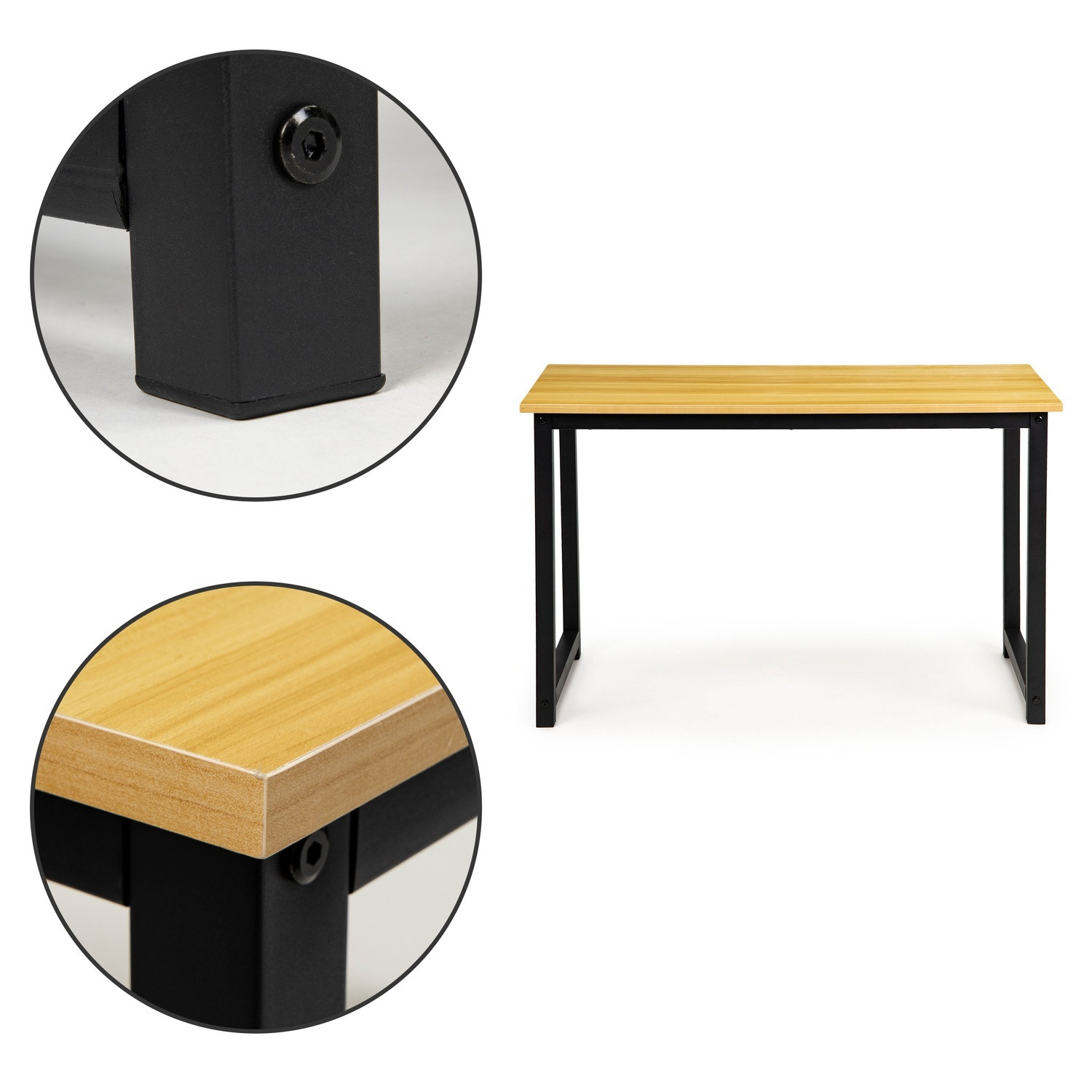 Large computer desk with metal legs and laminated surface