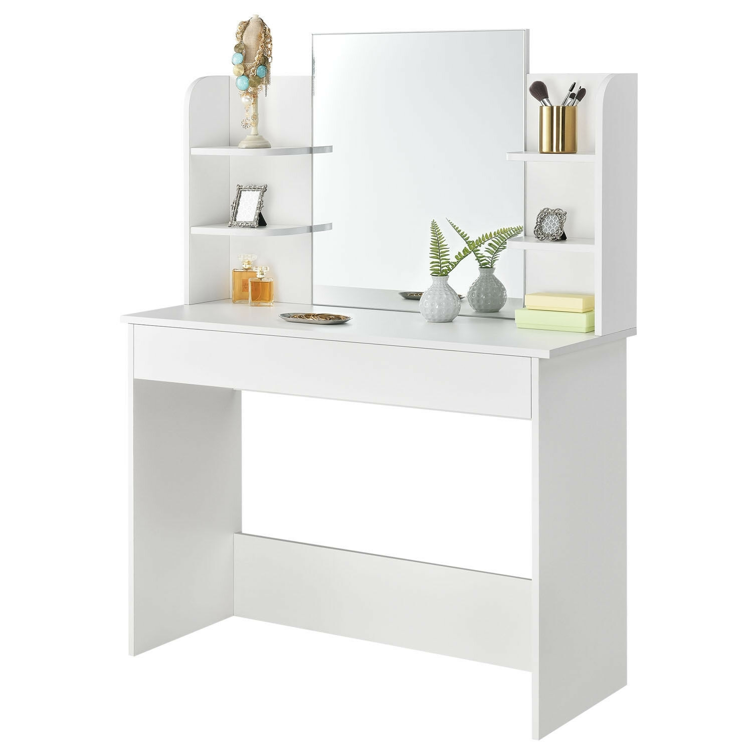 Dressing Table with Mirror, Drawer & Shelves - Modern