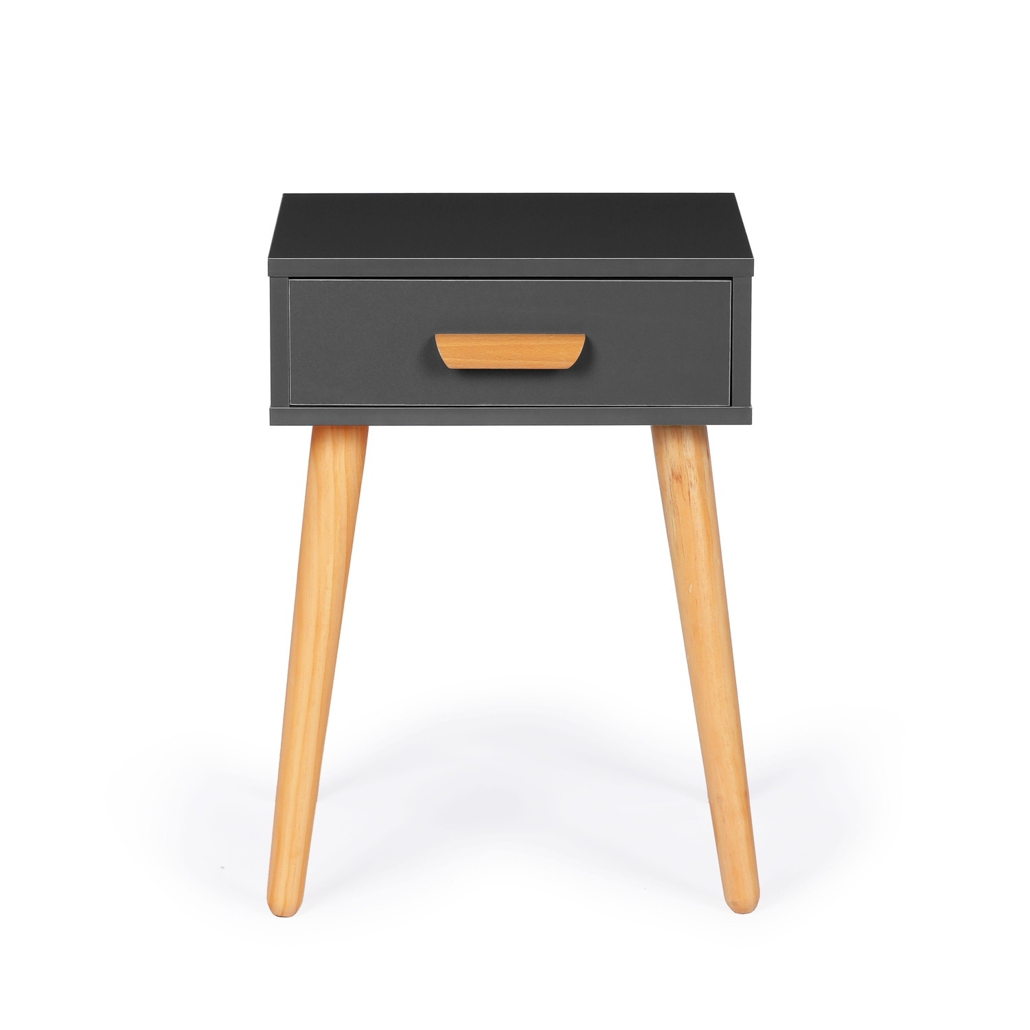 Compact white bedside table in pine with drawer