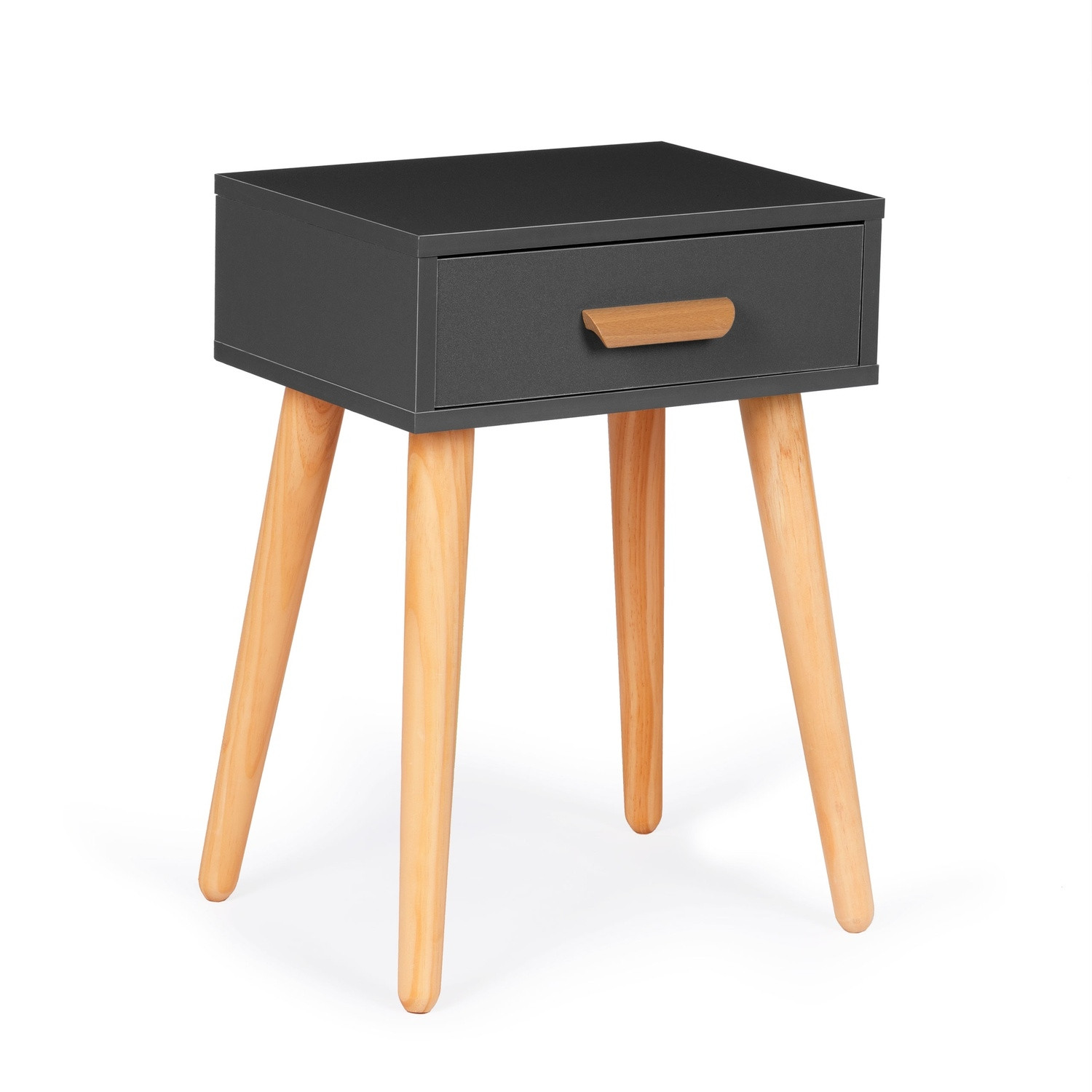 Compact white bedside table in pine with drawer