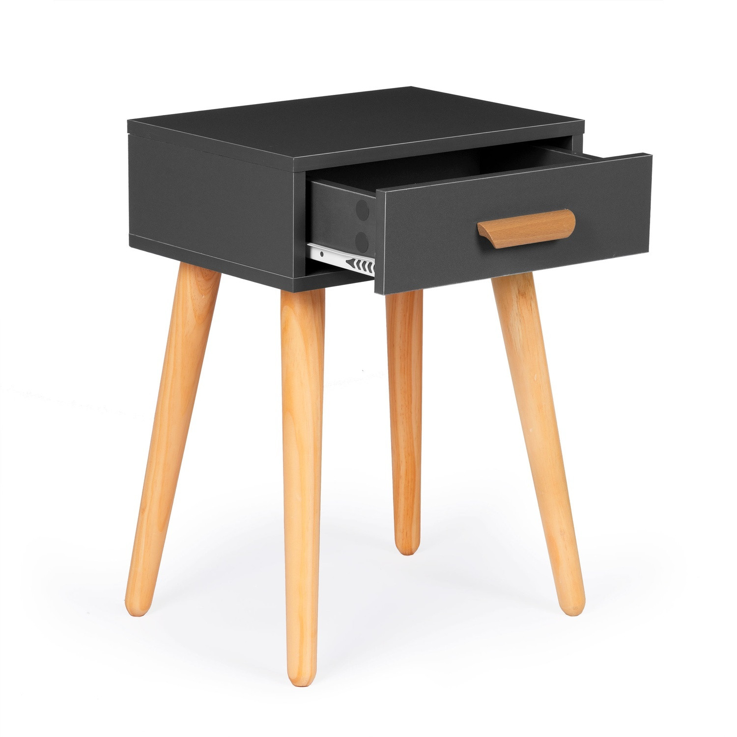 Compact white bedside table in pine with drawer