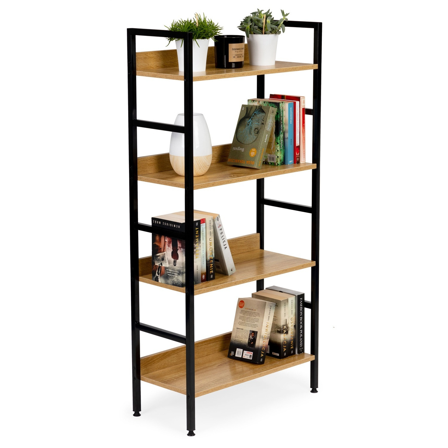 Libreria Moderna in MDF e Metallo, 4 Ripiani
