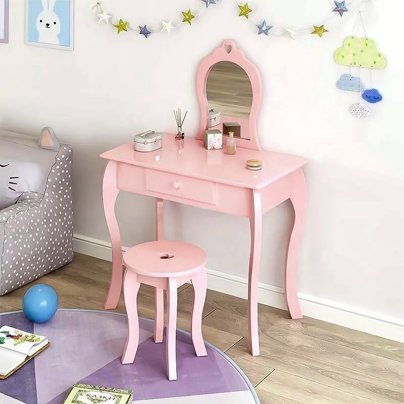 Charming Dressing Table with Mirror and Stool