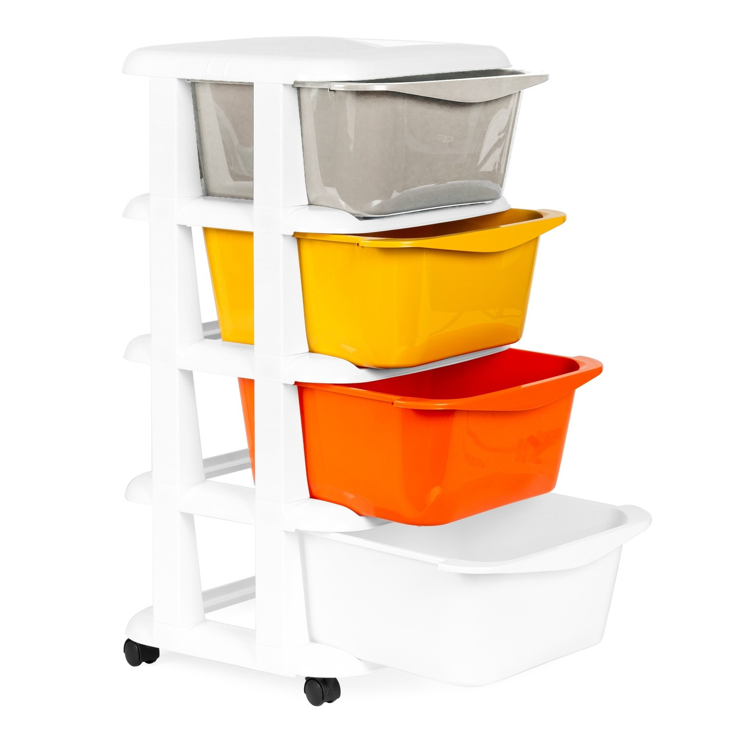 Children's shelf with wheels, 4 drawers & locking function