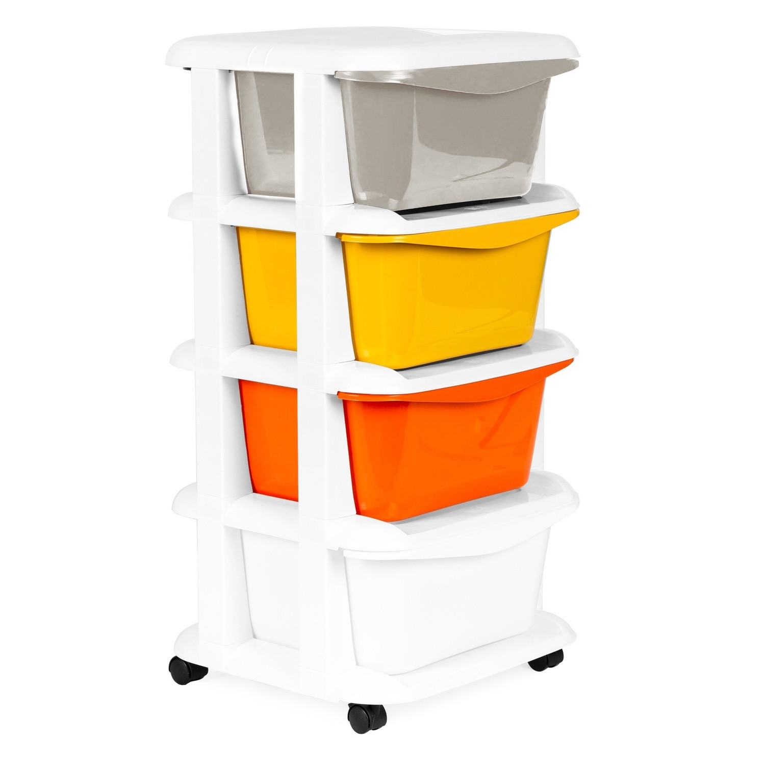 Children's shelf with wheels, 4 drawers & locking function