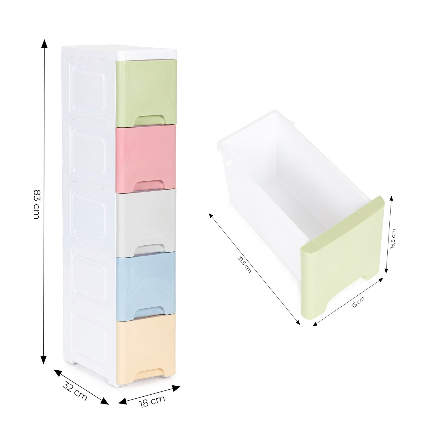 Children's shelf with 5 drawers and safe locking function