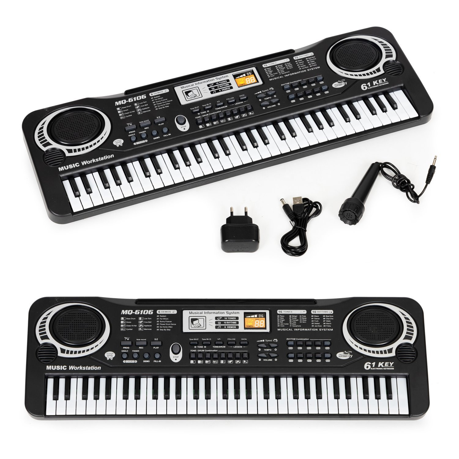 Teclado infantil com microfone - 61 teclas, 16 sons