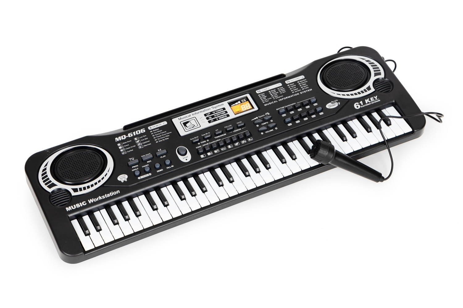 Teclado infantil com microfone - 61 teclas, 16 sons
