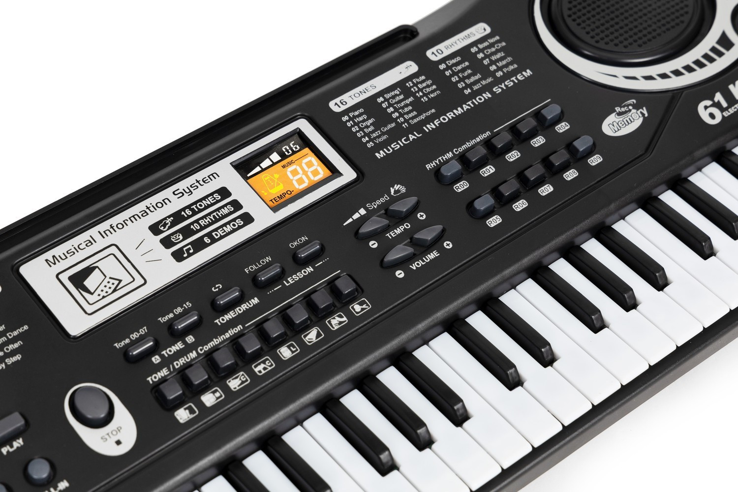 Teclado infantil com microfone - 61 teclas, 16 sons