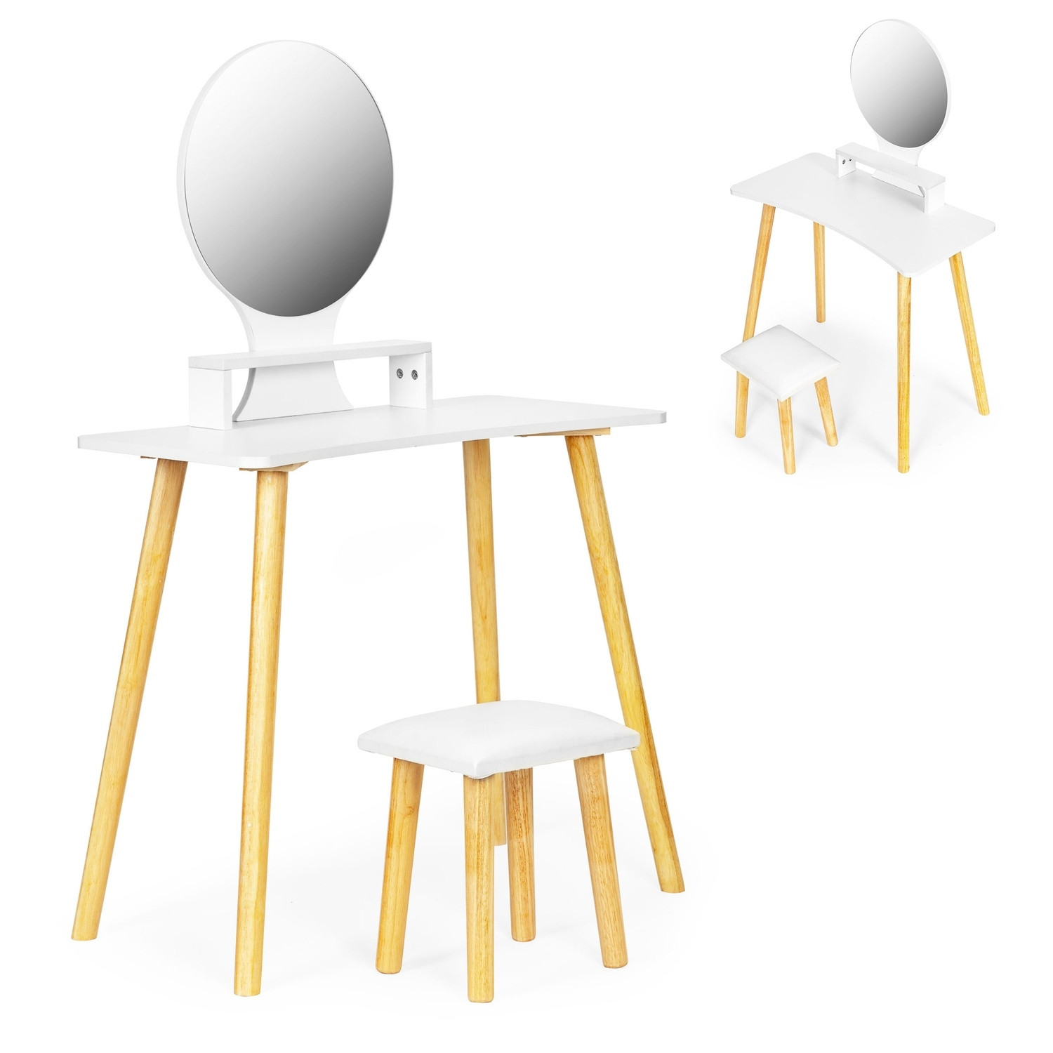 Solid Wood Dressing Table with Round Mirror