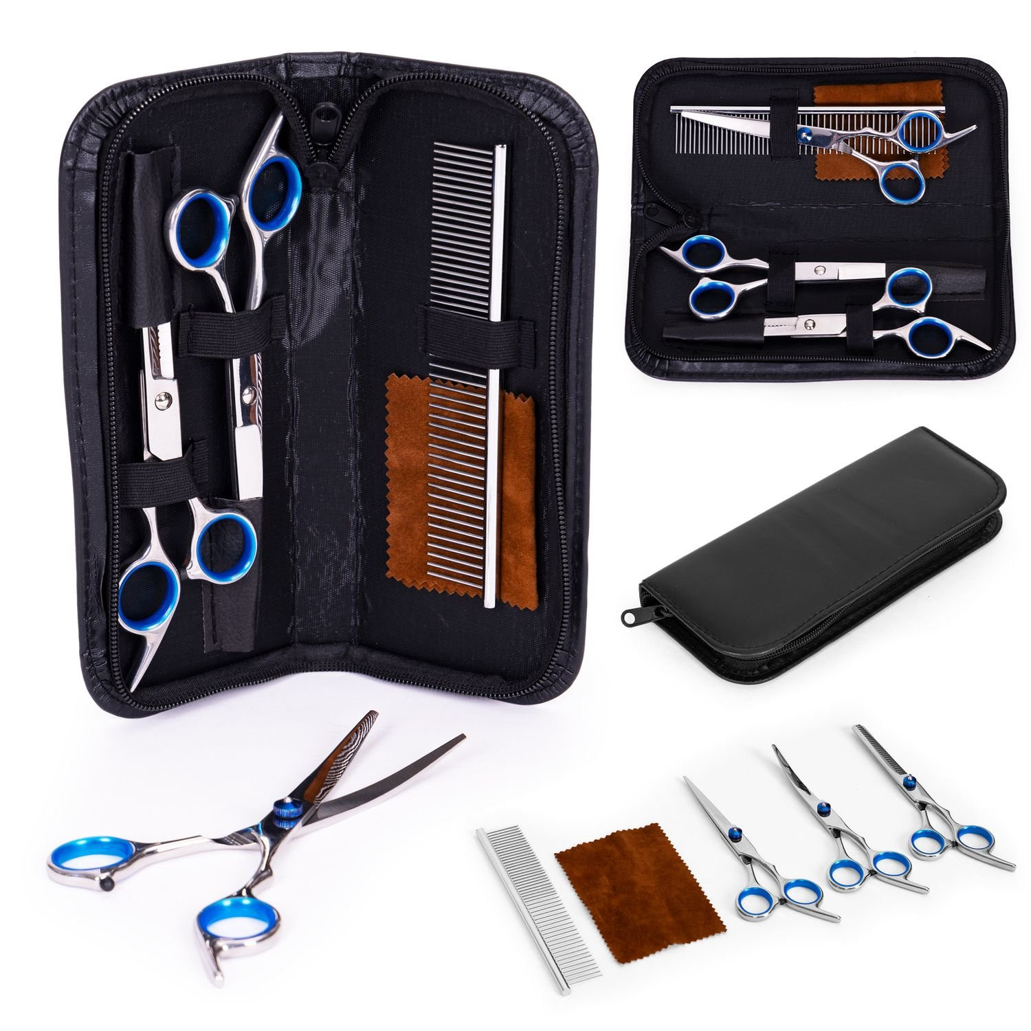 Pet Grooming Kit - 3 Scissors, Comb & Case