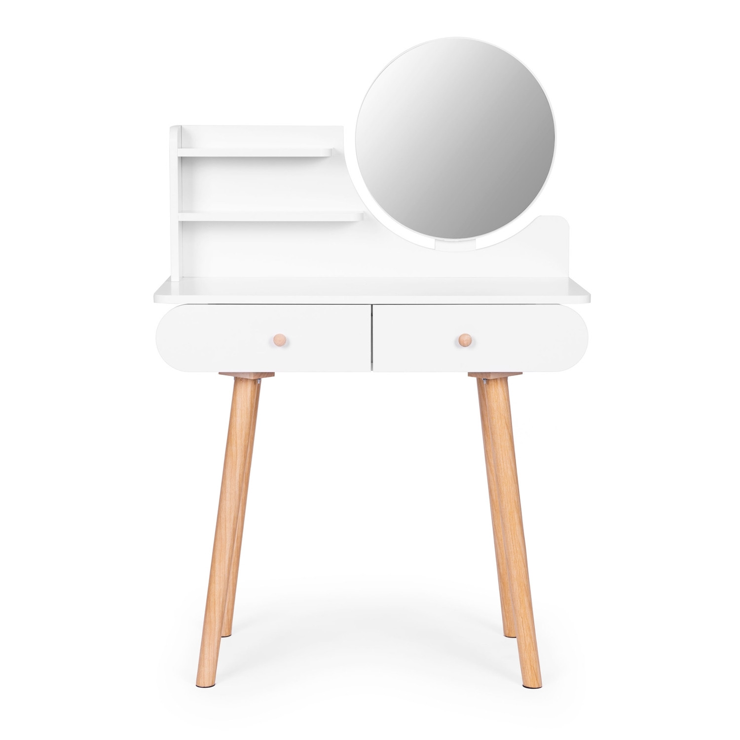 Dressing table with round mirror & storage
