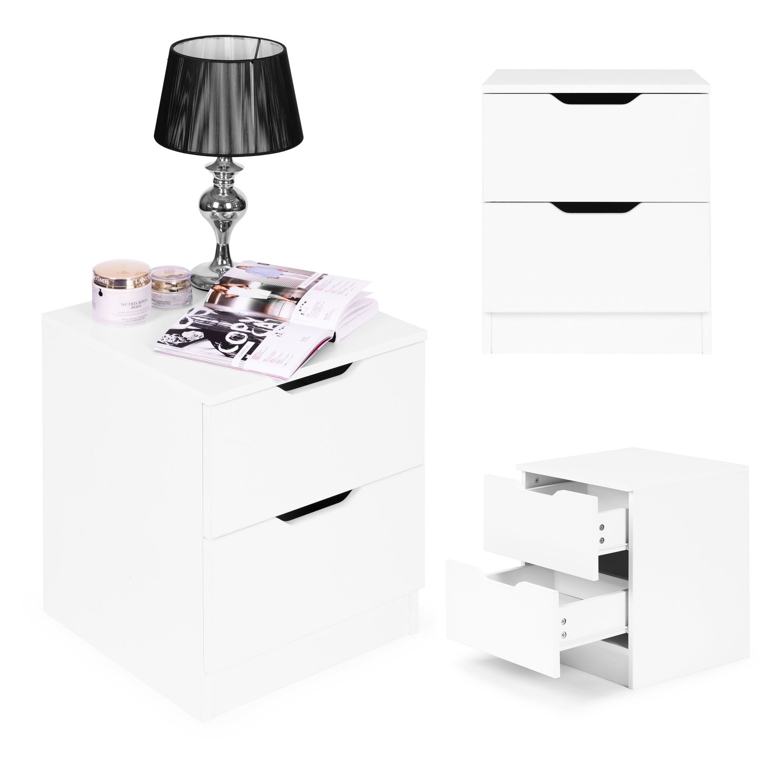 White Bedside Cabinet with 2 Drawers - Stable Design