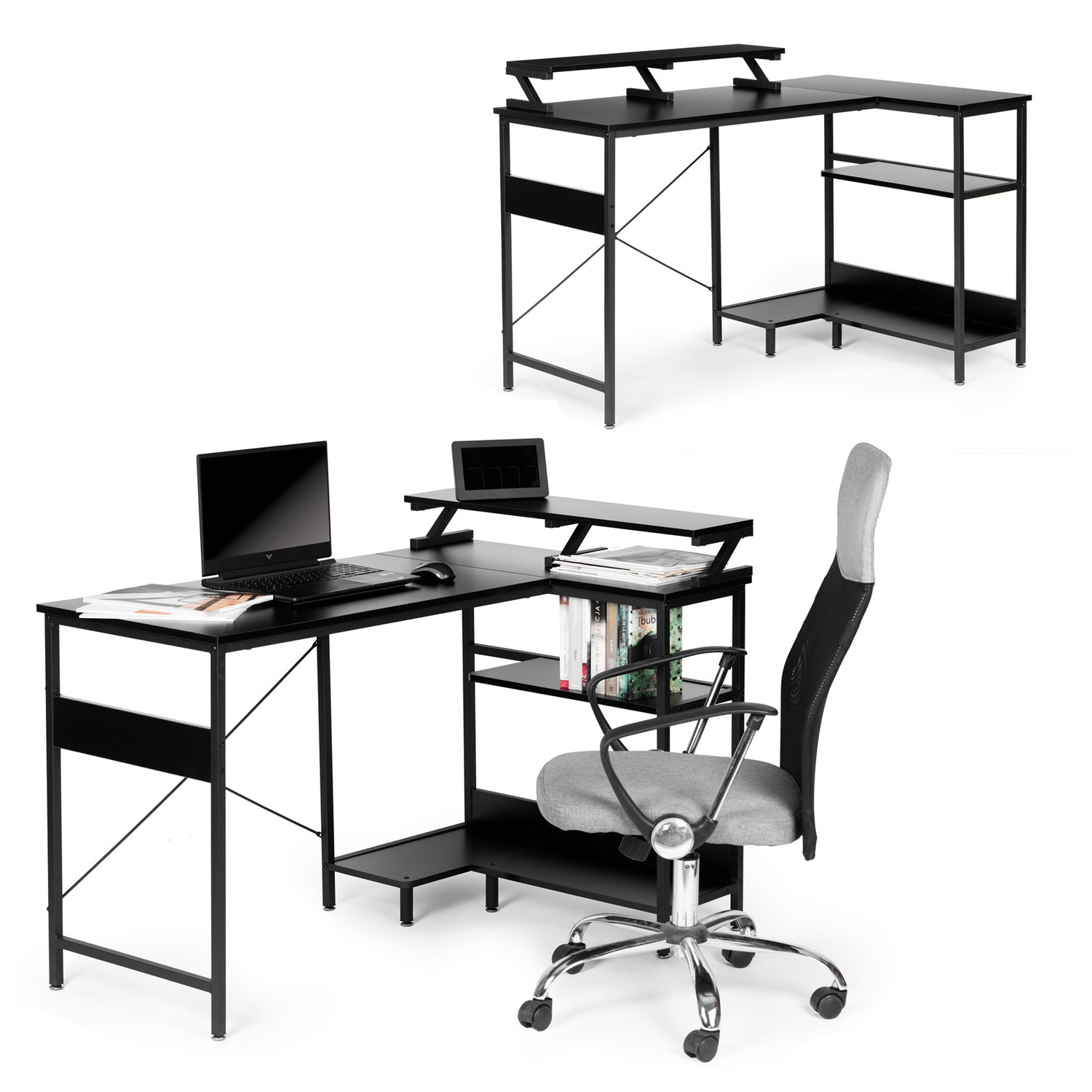 Corner table with large surface & adjustable feet