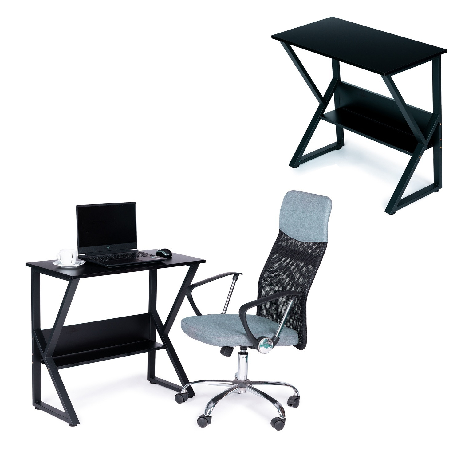 Ergonomischer Computertisch mit zusätzlicher Ablage