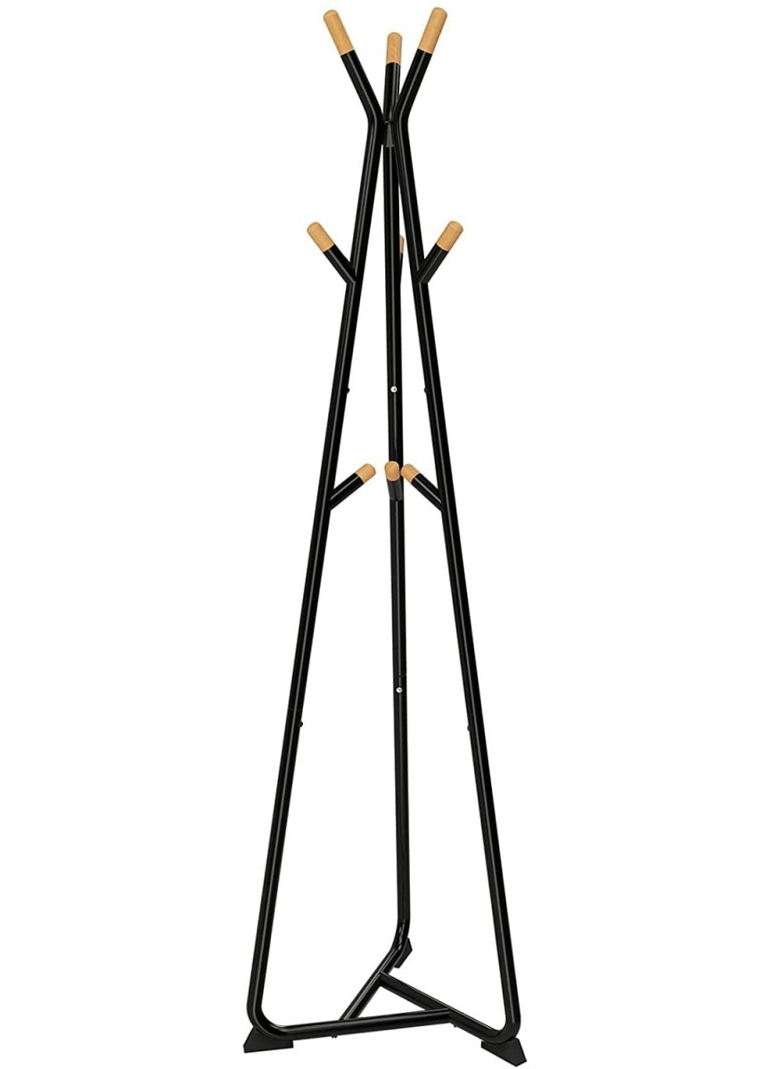Percha de suelo Metal Ganchos de madera Base triangular