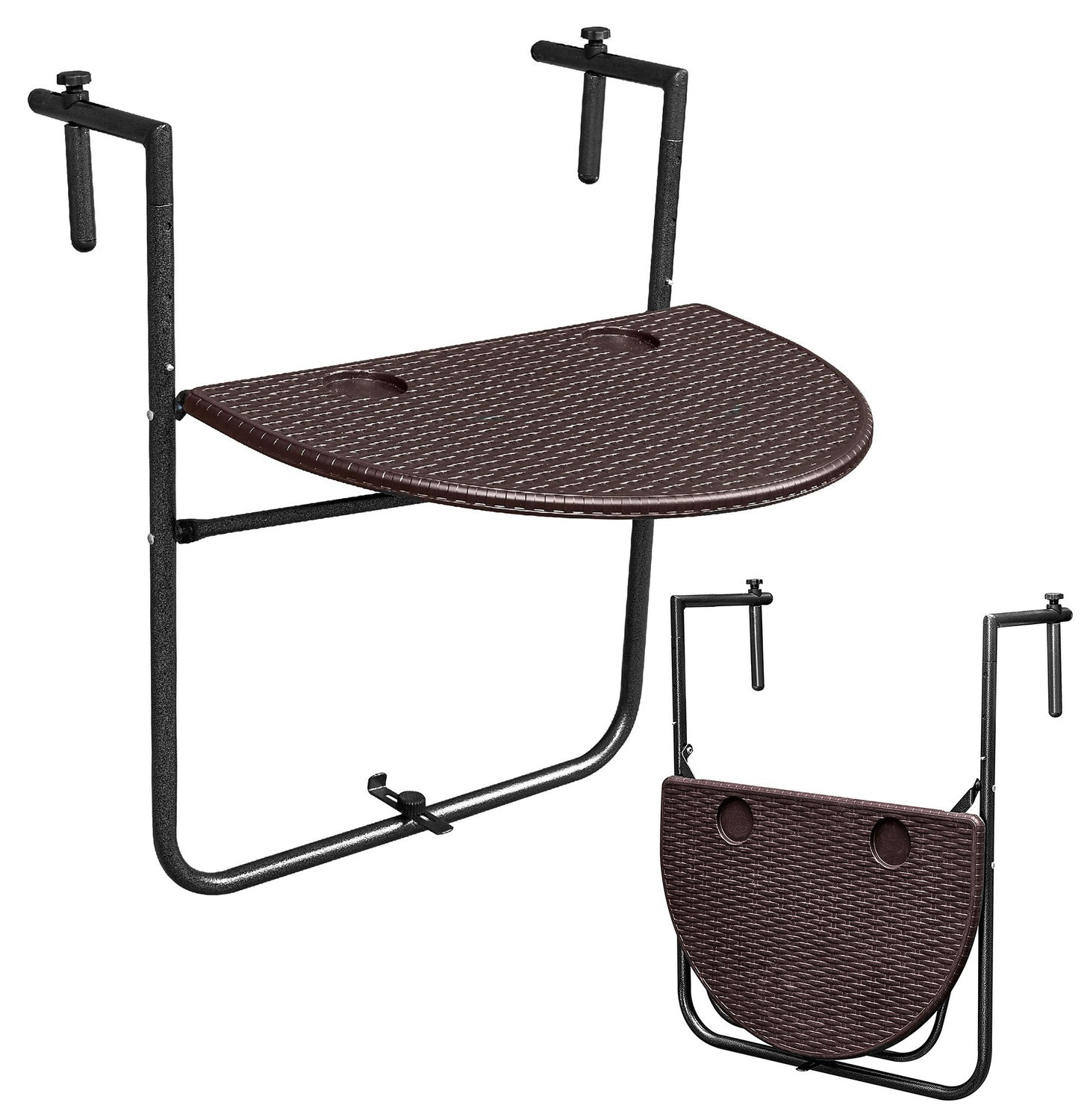 Foldable Metal Balcony Table with Adjustable Height