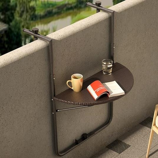 Foldable Metal Balcony Table with Adjustable Height
