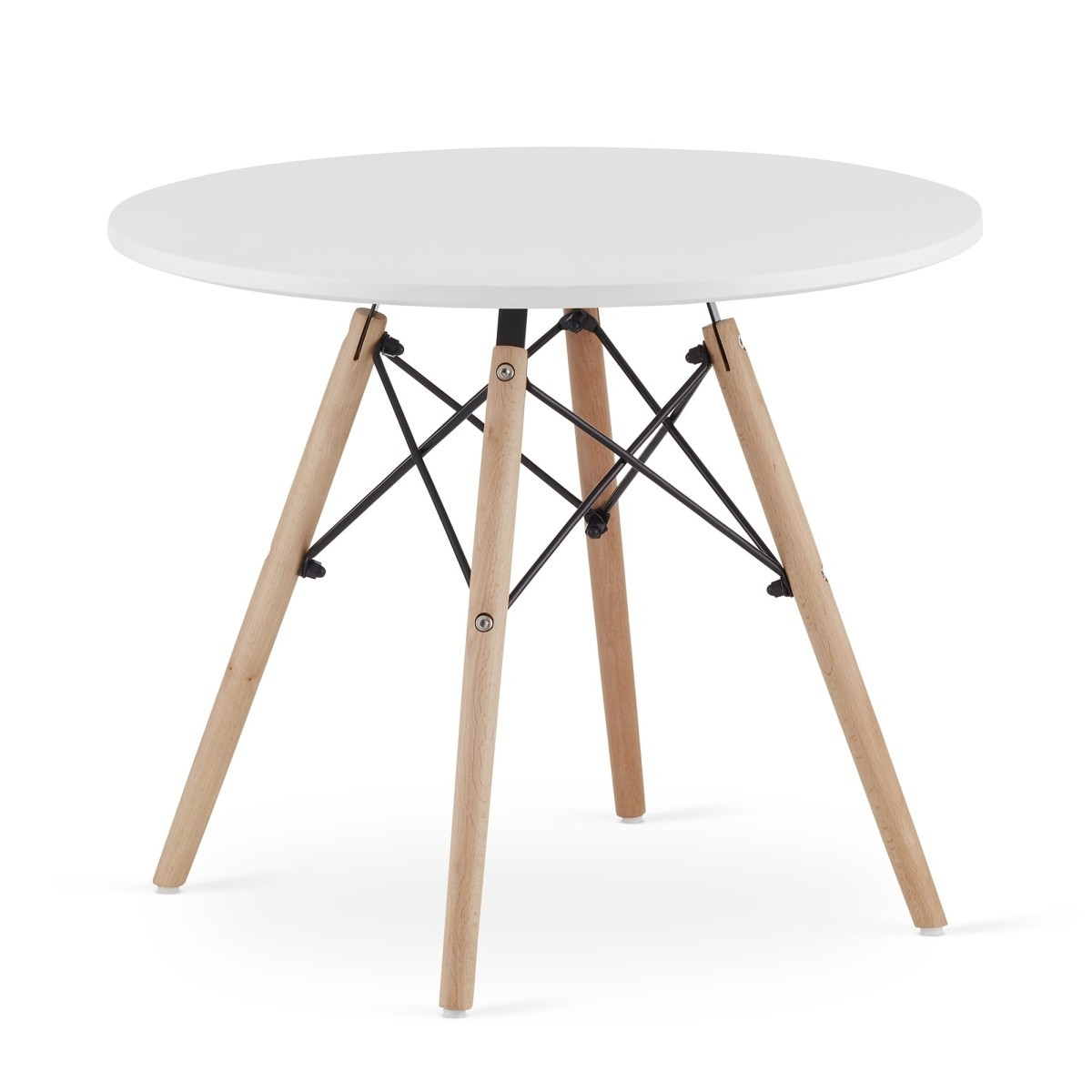 Modern Round Table 60 cm, White, Durable Beech Legs